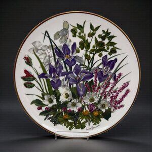 Franklin Porcelain Flowers Of January 1977 Plate By Wedgwood Fine Bone China Wit